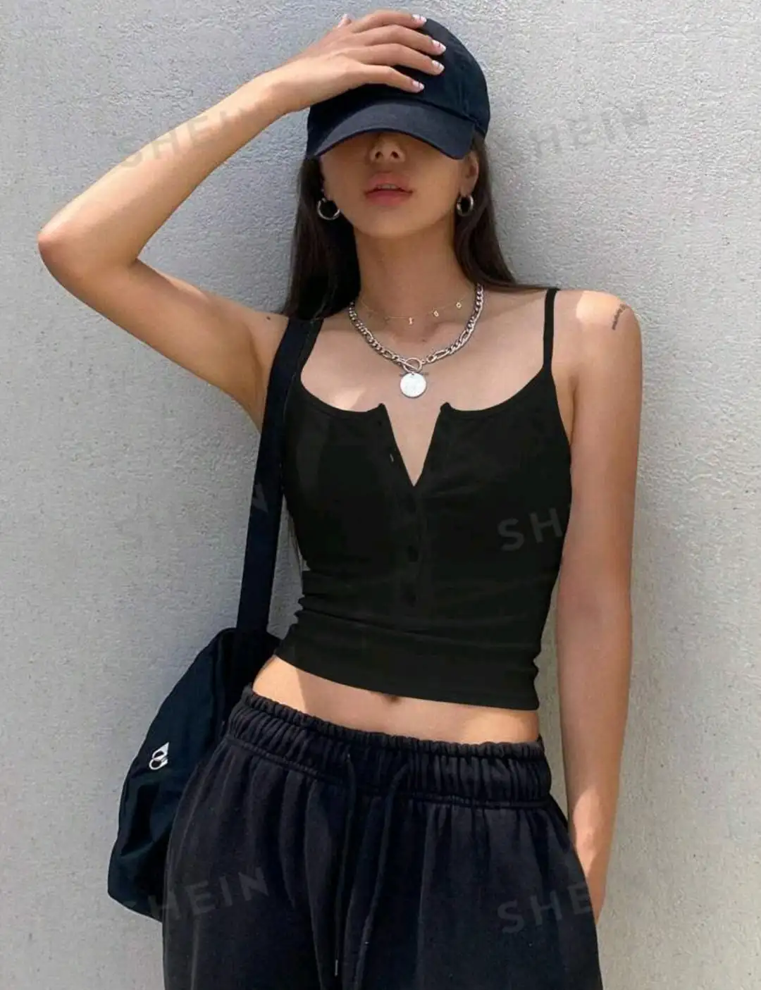DAZY Top De Camisola Ajustado Con Botones Y Color Sólido
