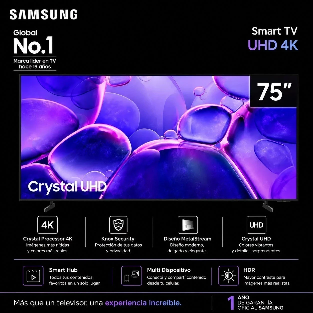 SMART TV SAMSUNG 75” 4K CRYSTAL