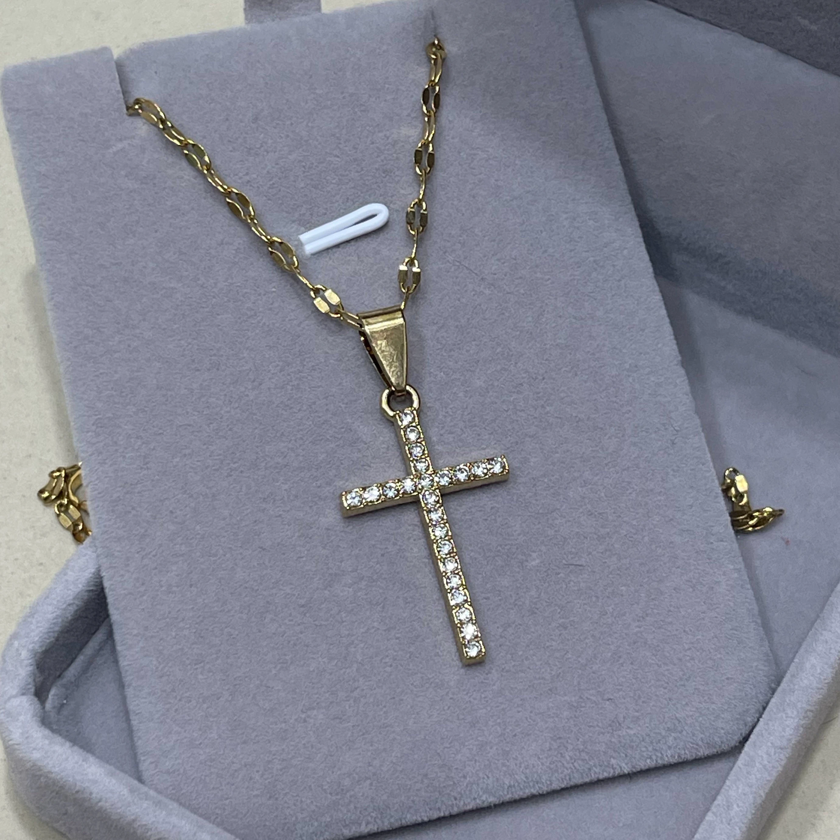 Cadena cruz piedritas 