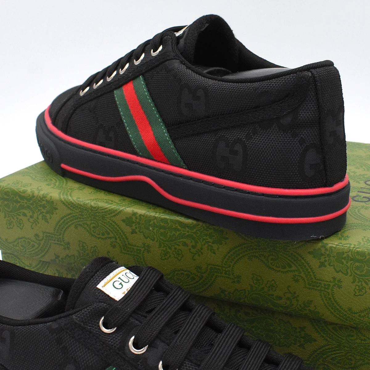 Gucci Off The Grid Tenis 1977 Low ECONYL Negro GG Verde Rojo 7