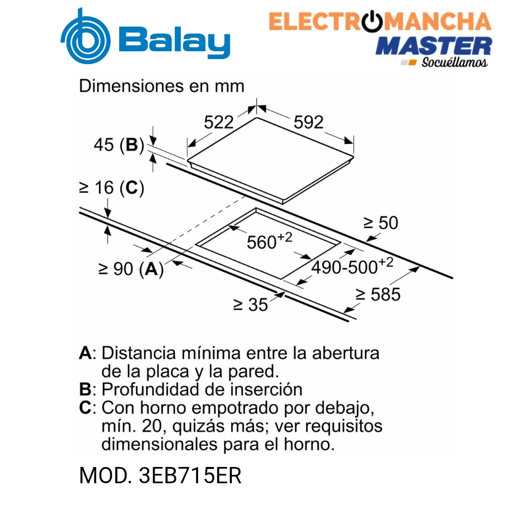 PLACA VITROCERMICA BALAY 3EB715ER 3 FUEGOS 4