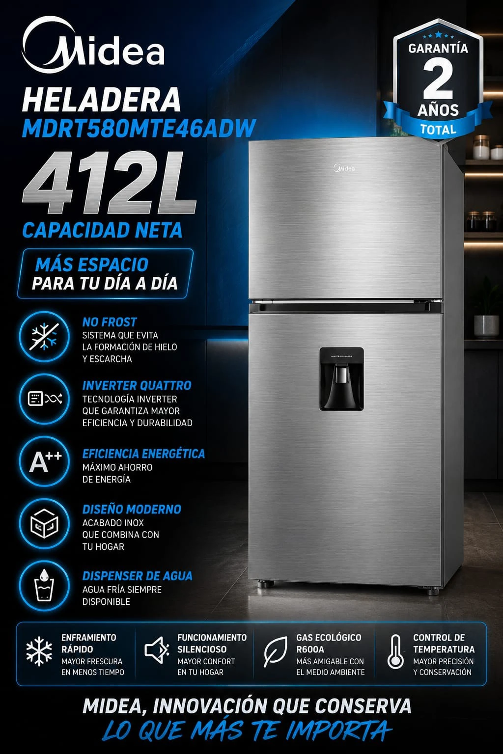 Heladera Midea 412LTR Top Mount