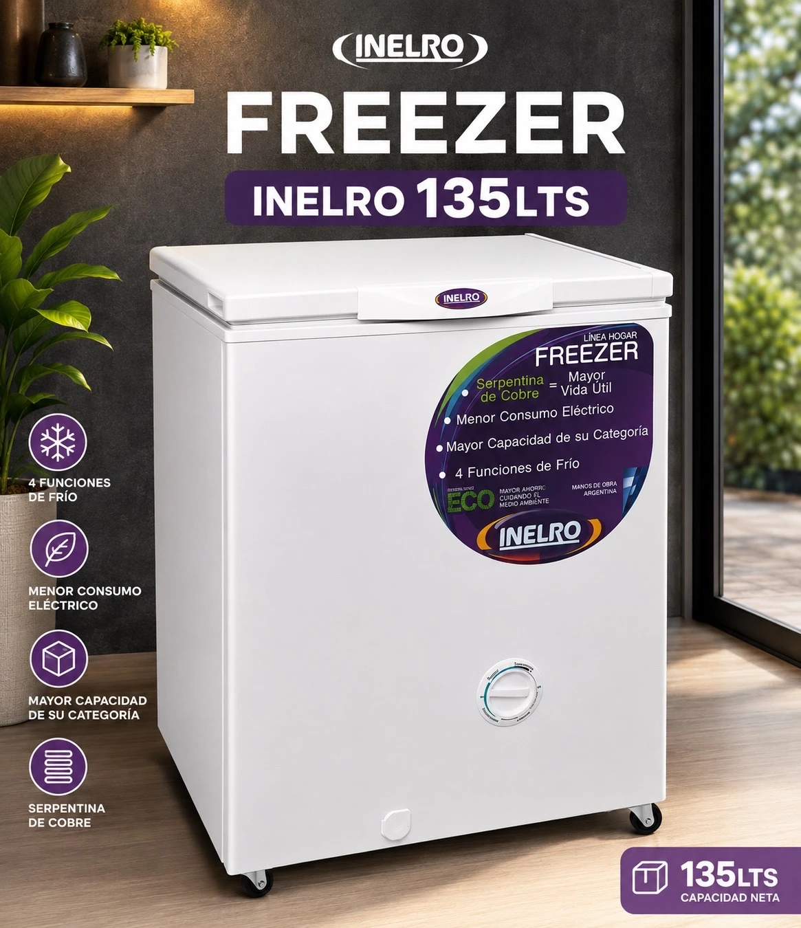 FREEZER INELRO fih 130 A+ TAPA CIEGA 135 lts BLANCO INVERTER ‼️SOLO POR PEDIDOS ‼️
