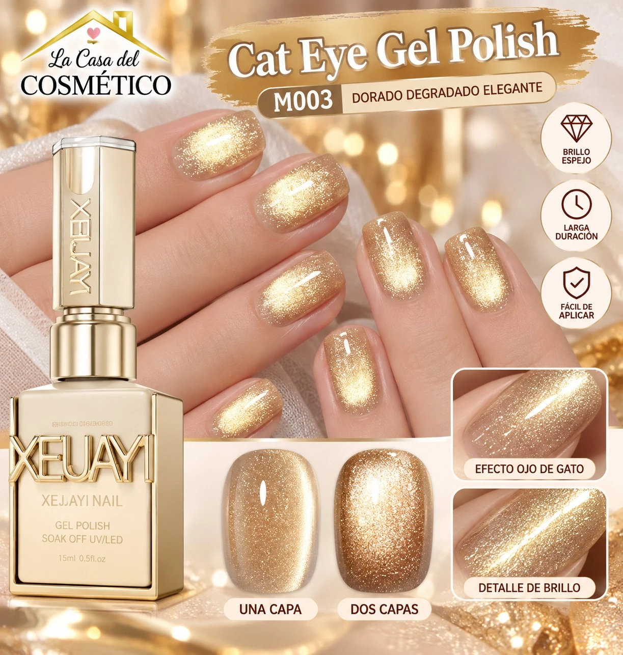 xeijayi esmalte semi efecto ojo de gato  m003 – destello dorado imperial