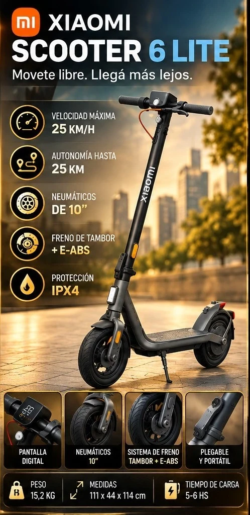 XIAOMI SCOOTER 6 LITE *CONSULTAR DISPONIBILIDAD CON EL VENDEDOR*
