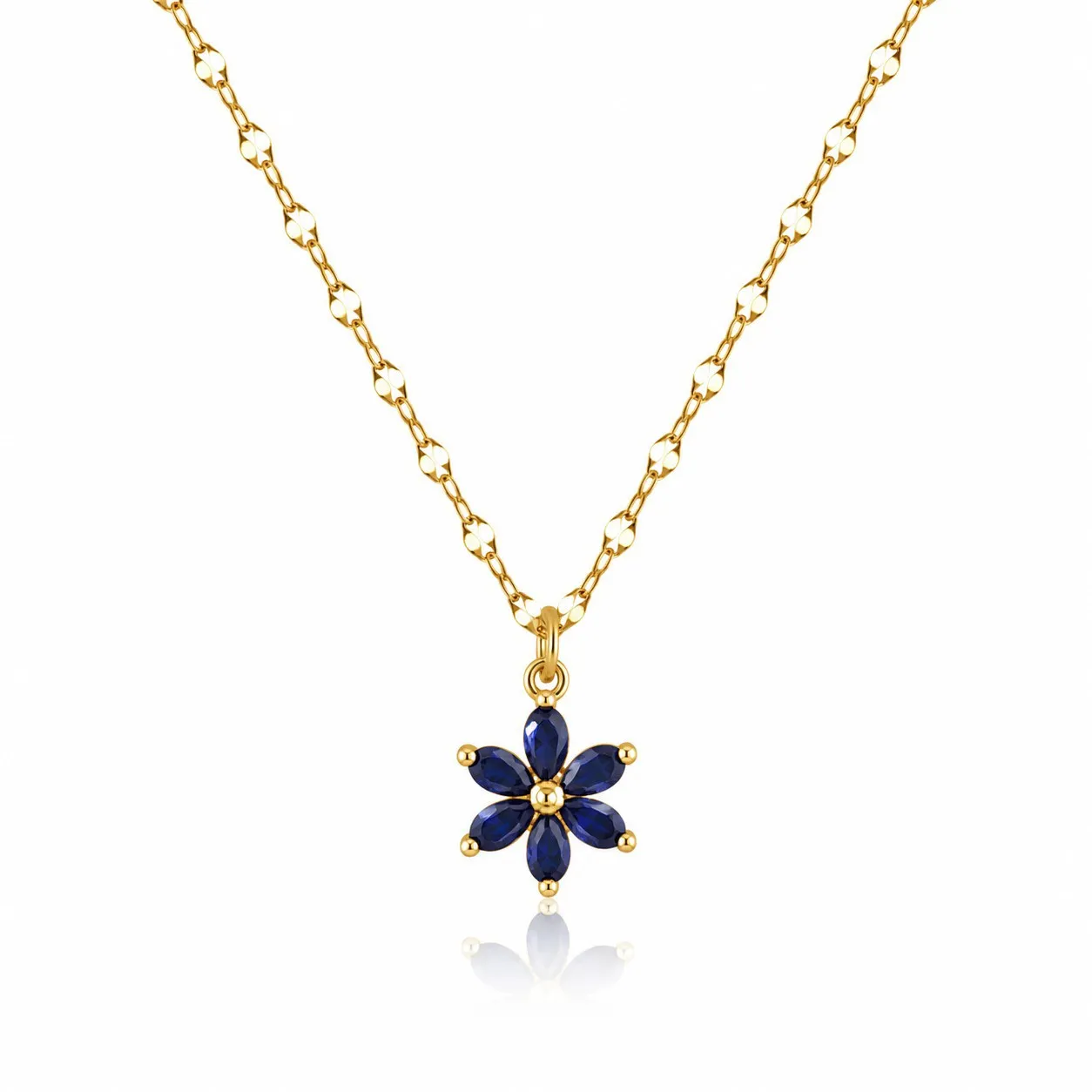 Cadena Y Dije En Acero Con Piedra Circon De Flor Azul Pequeña 