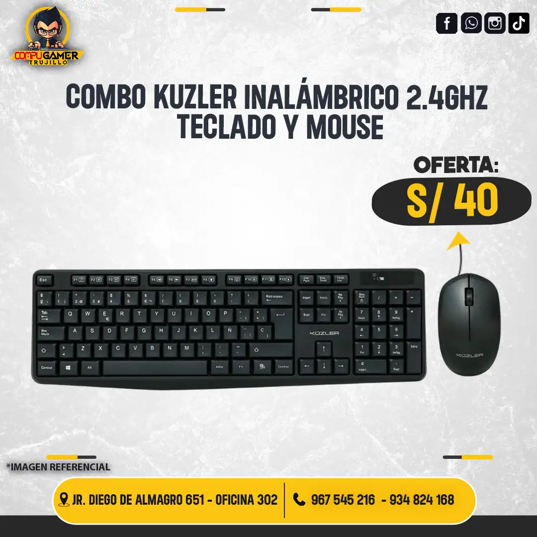 COMBO KUZLER INALÁMBRICO 2.40GHZ TECLADO Y MOUSE