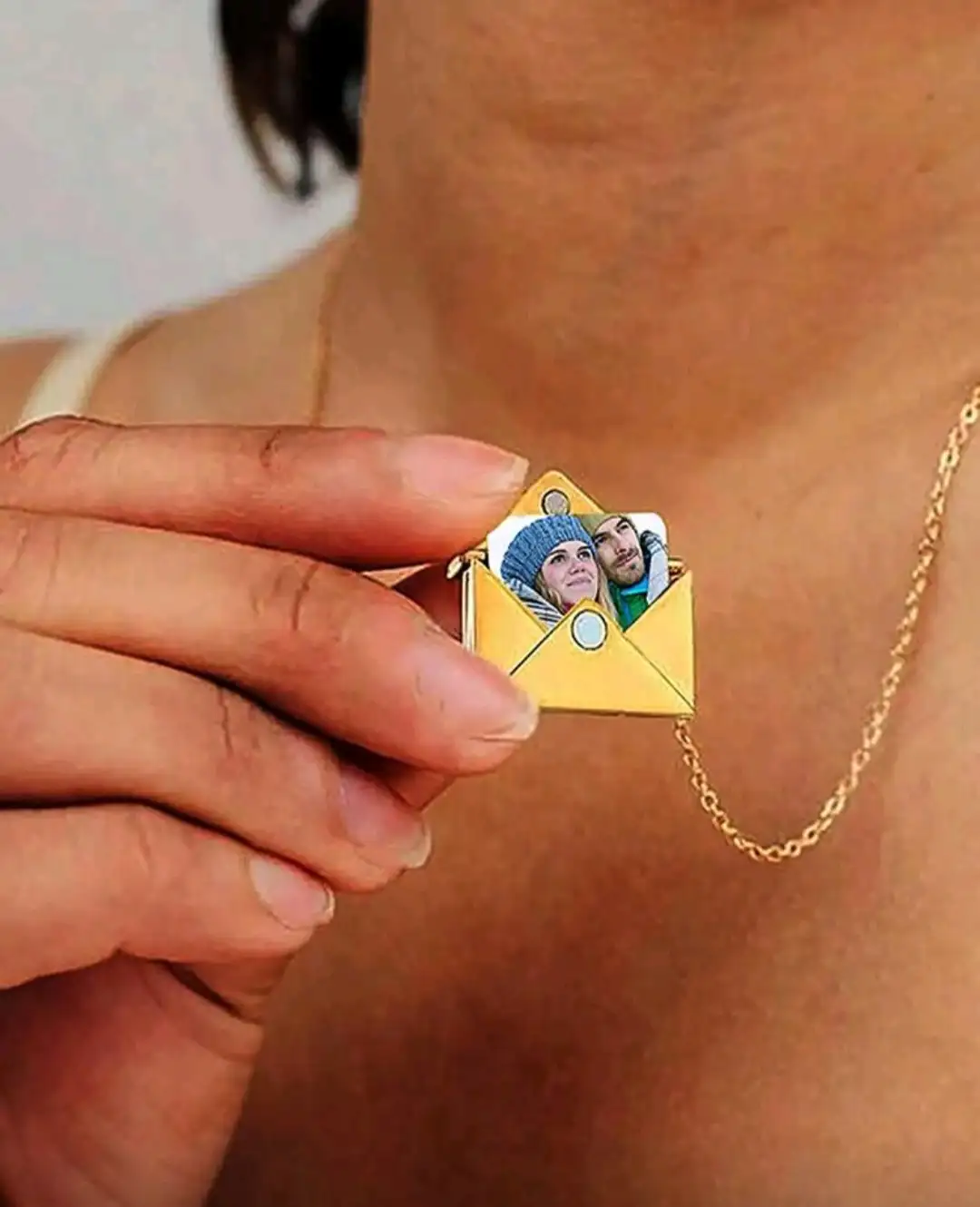 1 pieza Collar con colgante de sobre con mensaje secreto personalizado de acero inoxidable, collar con foto oculta unisex, regalo de aniversario para parejas, joyería personalizada, diseño minimalista, adecuado para el Día de San Valentín, Navidad, cumpleaños, Día de la Madre, Día del Padre, celebración 3