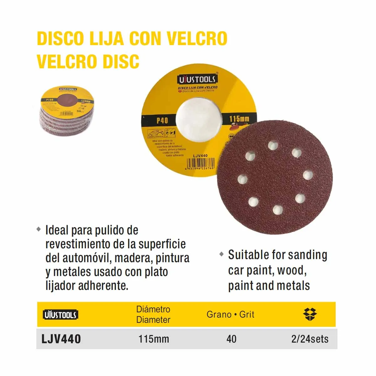 DISCO LIJA C/Velcro (Set/50pz) 115mm UYUST Nro 040