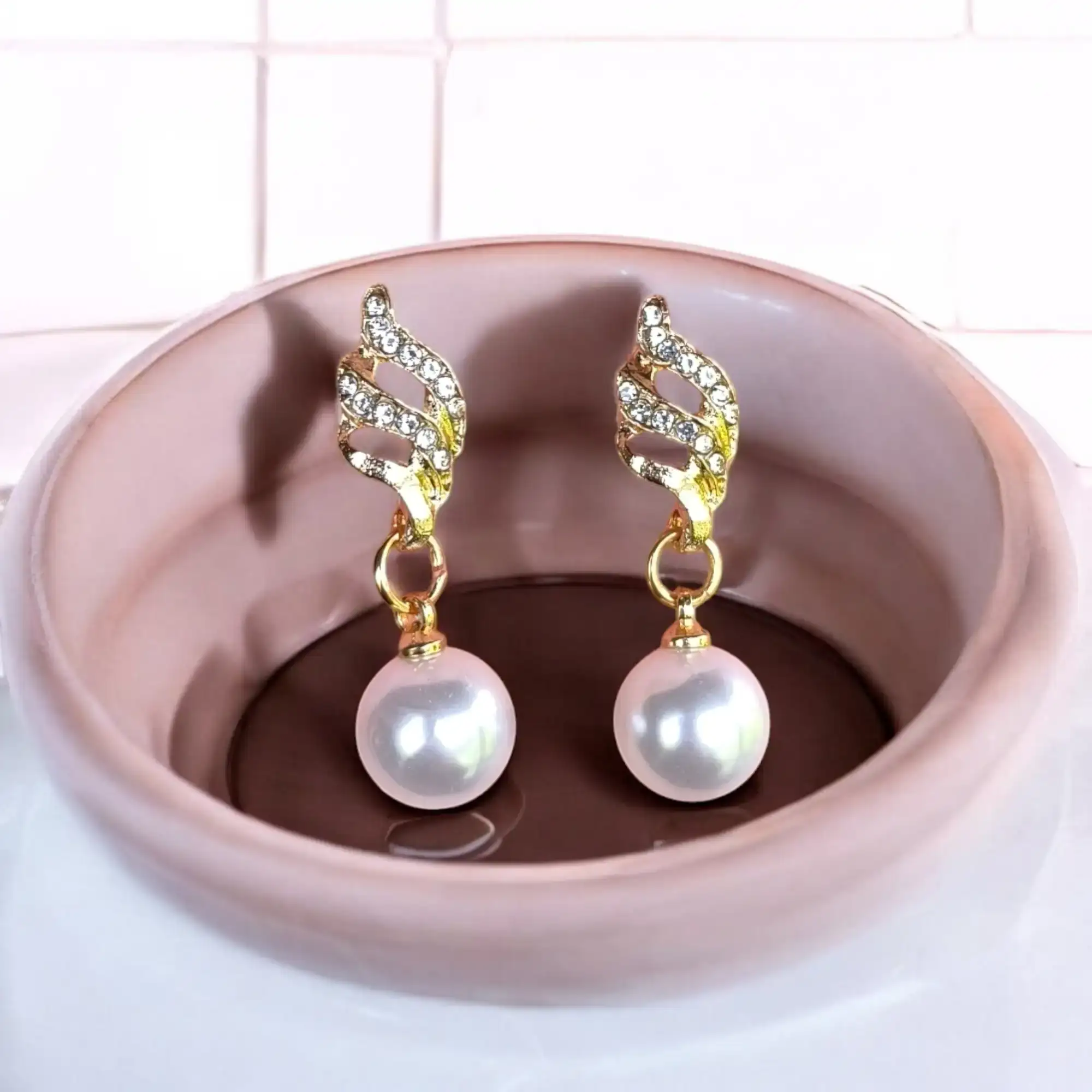 Set aretes y collar de perla  4
