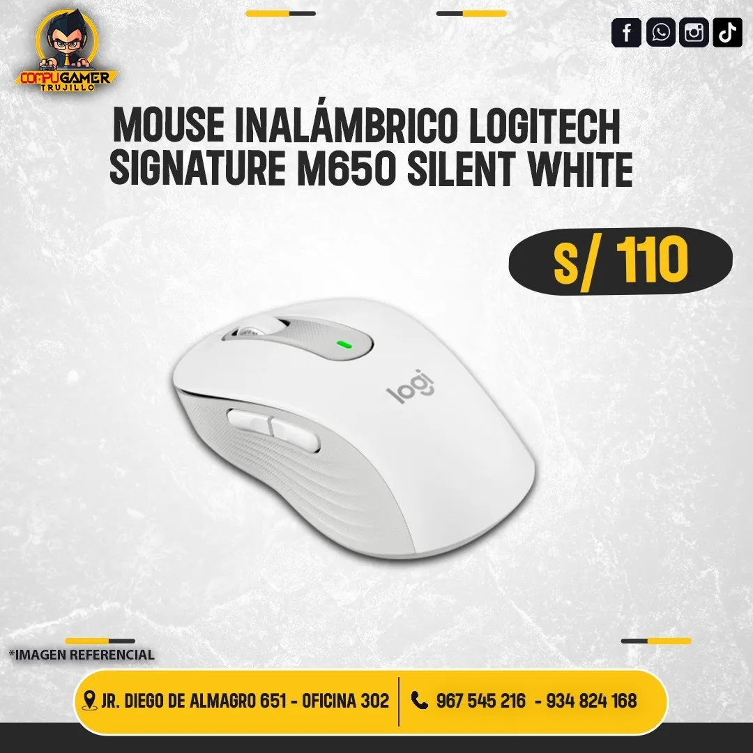 MOUSE INALÁMBRICO PARA OFICINA LOGITECH SIGNATURE M650 SILENT WHITE