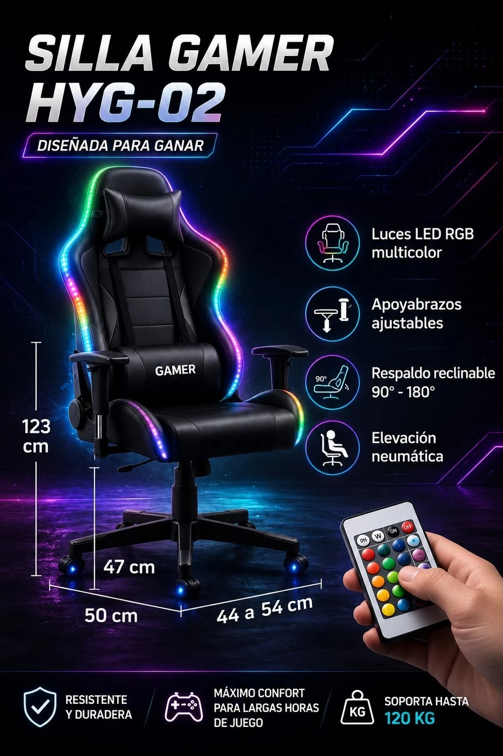 SILLA GAMER HYG-02 C/LUZ