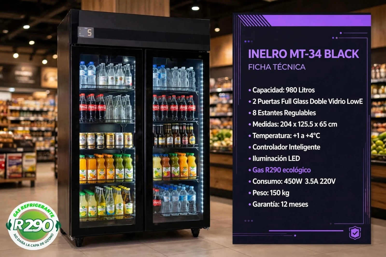 EXHIBIDORA INERLO VERTICAL MT-34 BLACK 980LTS ‼️SOLO POR PEDIDOS‼️