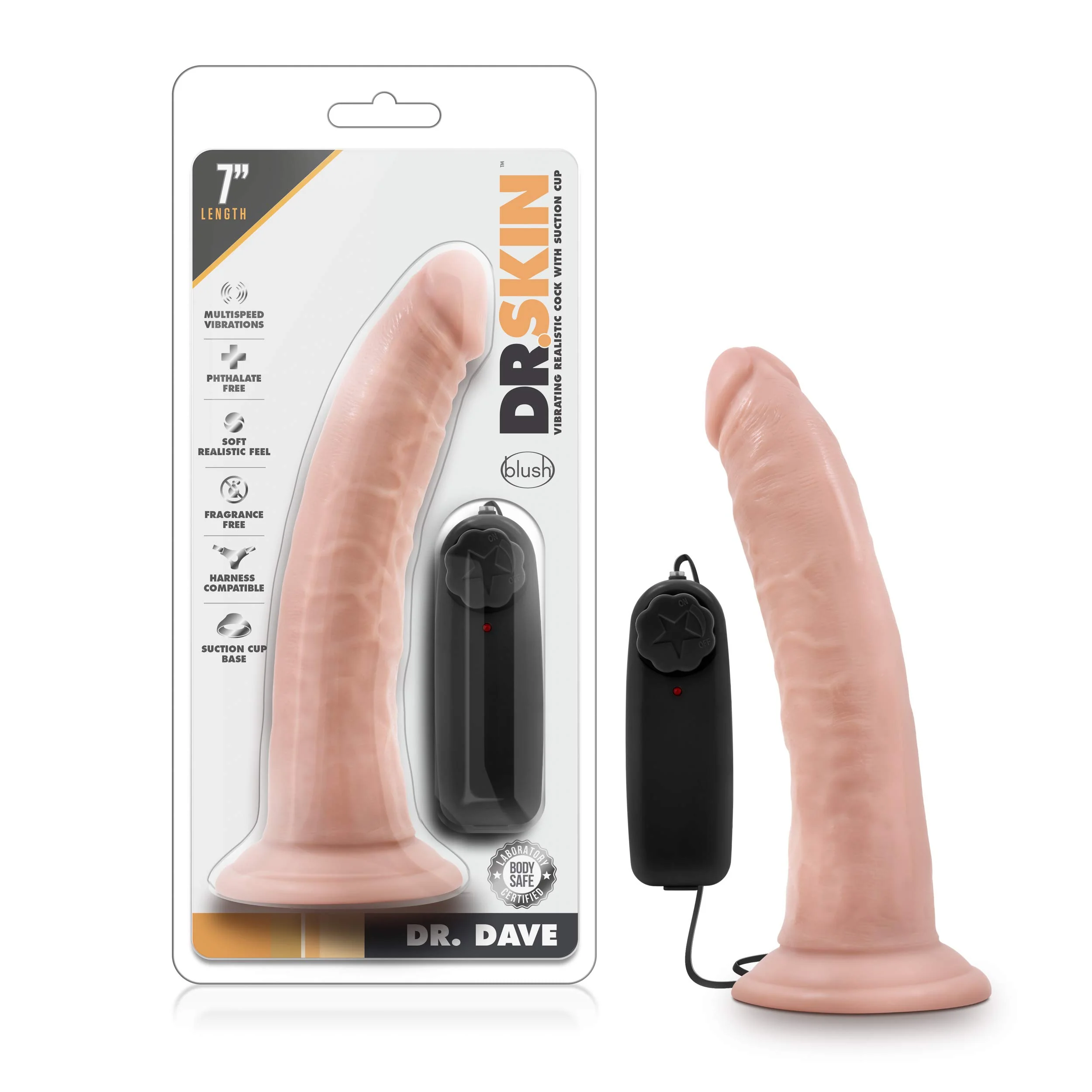 DR. SKIN - DAVE - 7" VIBRATING REALISTIC COCK WITH SUCTION CUP