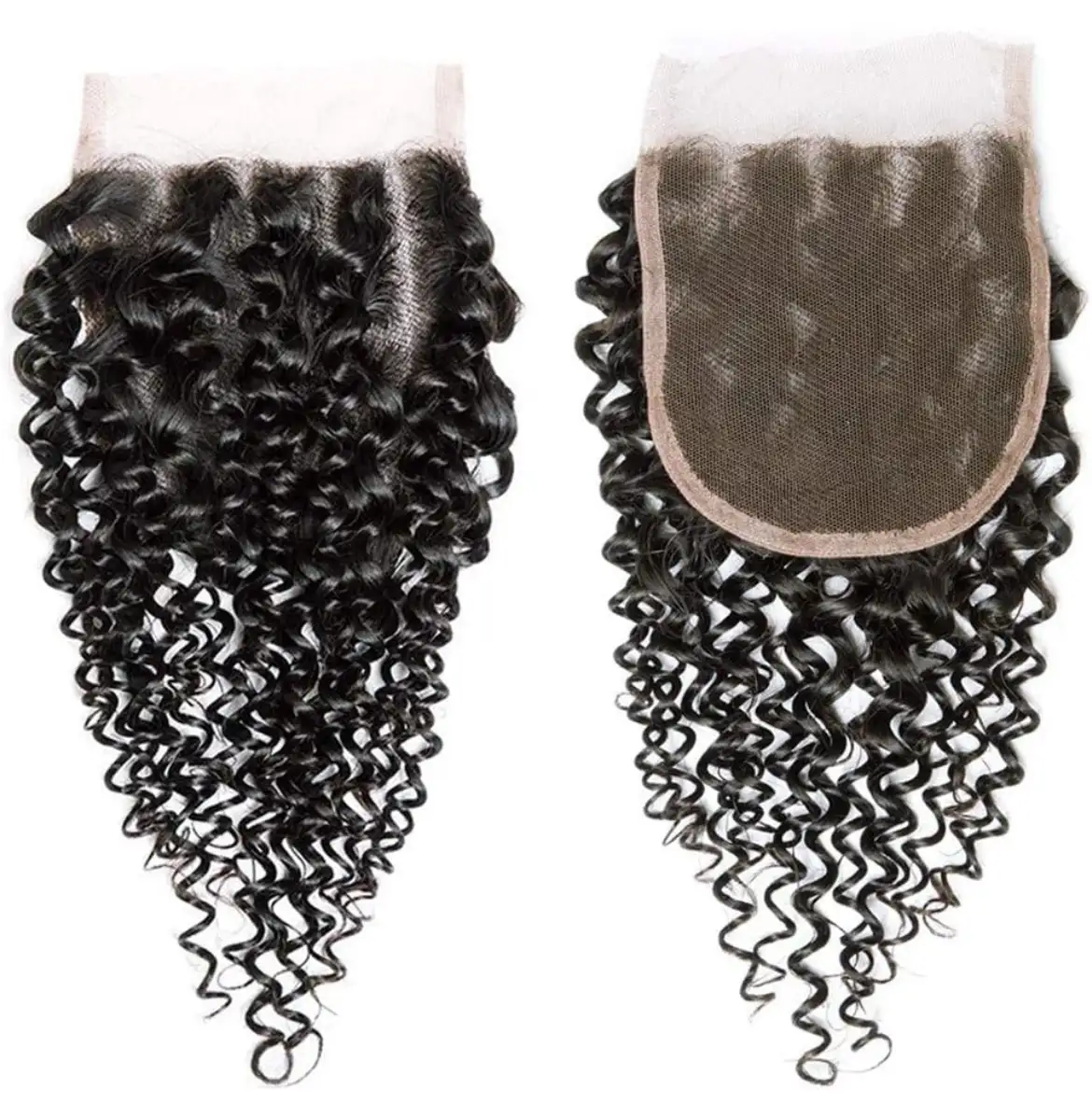 Cabello humano rizado con cierre de encaje 4x4, parte libre, encaje suizo 12A, brasileño, virgen, rizado, cierre de cabello humano negro natural (10 pulgadas) 2