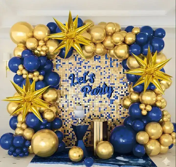 Set super guirnalda globos latex/ metalizados perlados azul/dorado 97 pcs