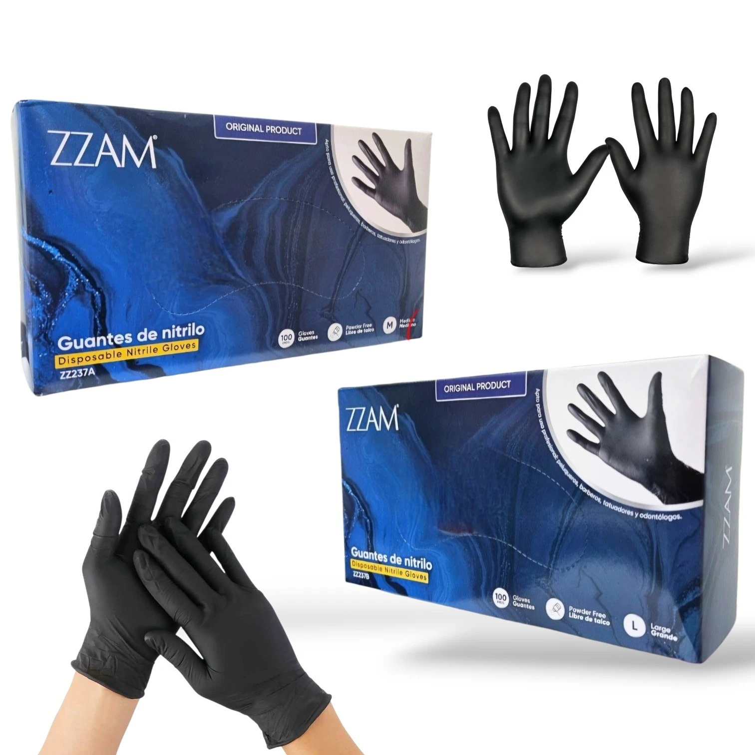 Caja 100 Guantes Nitrilo ZZAM Color Negro 2