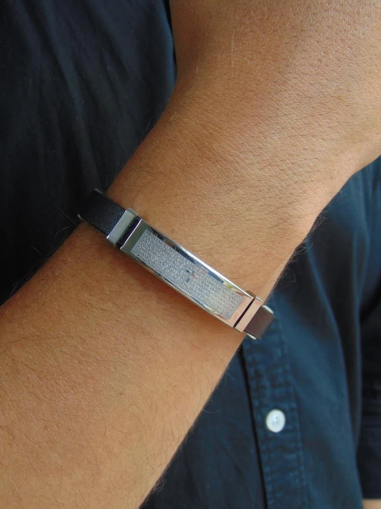 PULSERA ACERO PLATE HOMBRE CUERO DIJE PLACA LISA 2