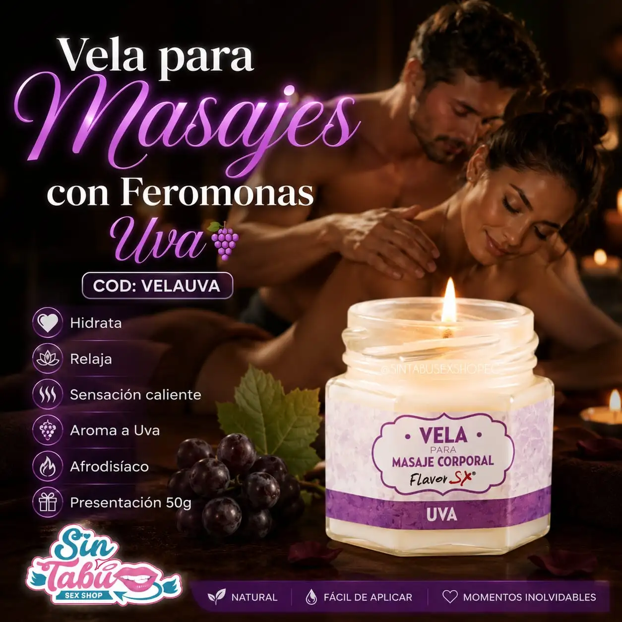 VELA OLOR A UVA CON FERMONAS 🫦