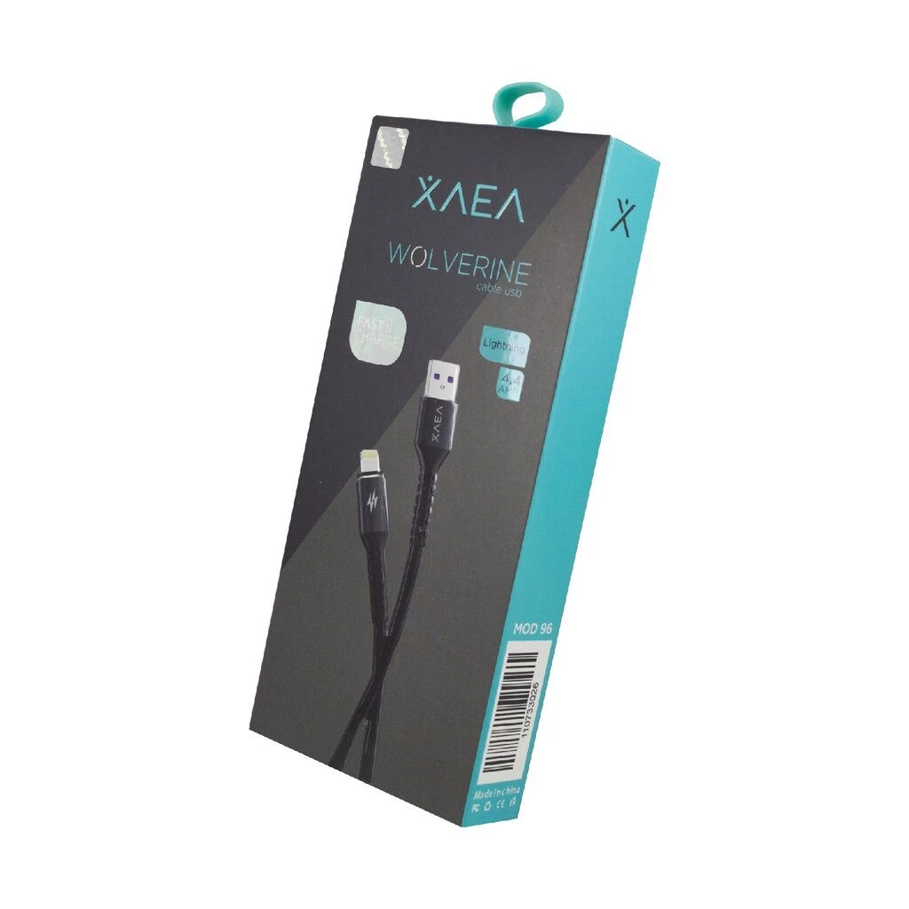 CABLE USB IPHONE MOD96 WOLVERINE – XAEA –  – 4.4 AMP – NEGRO