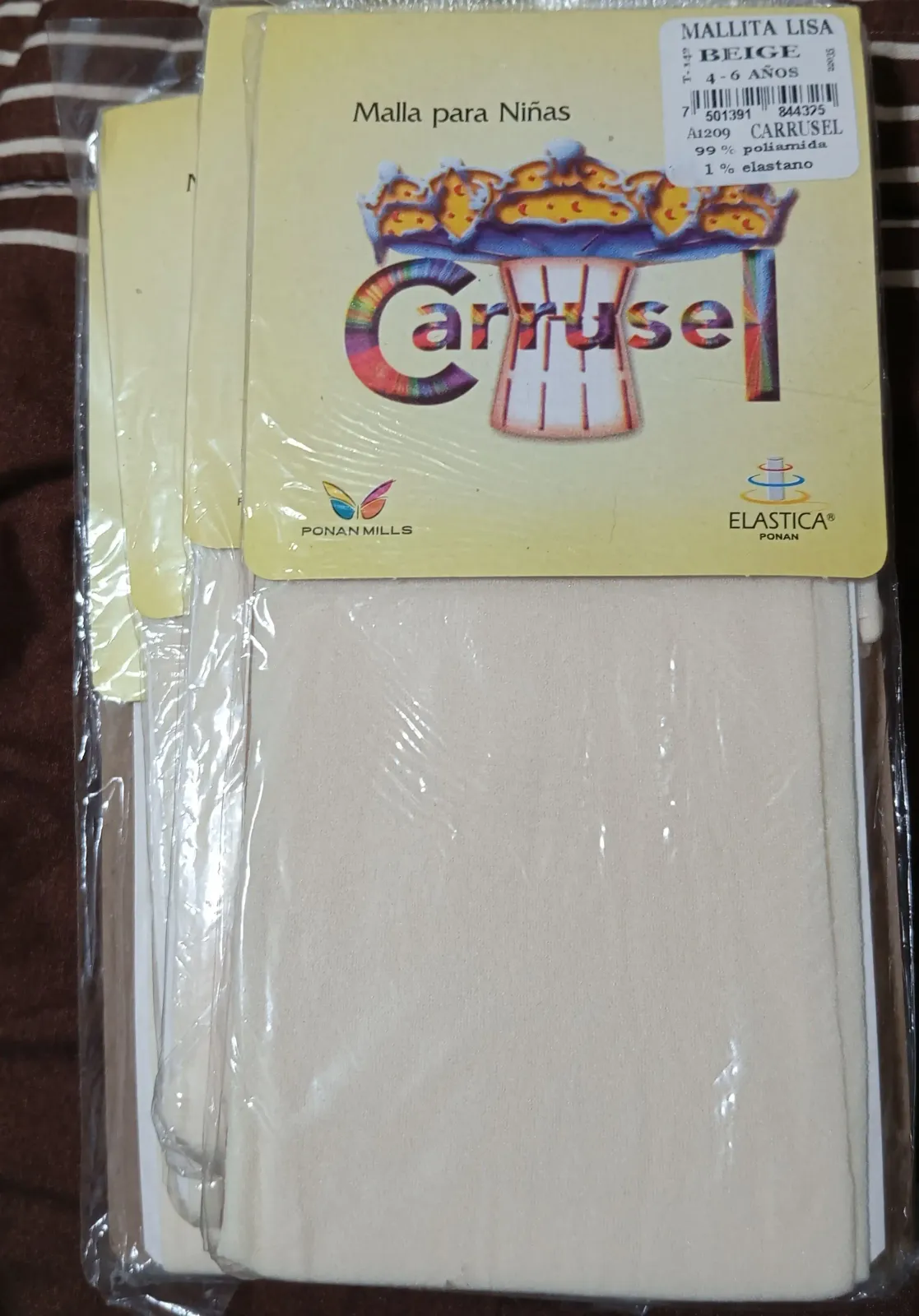 Malla lisa de poliamida nylon delgadas Carrusel 4-6 años beige