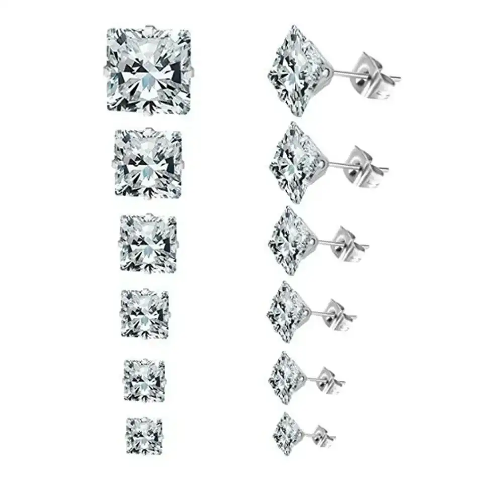 Pendientes Unisex Diamante Cuadrado  2