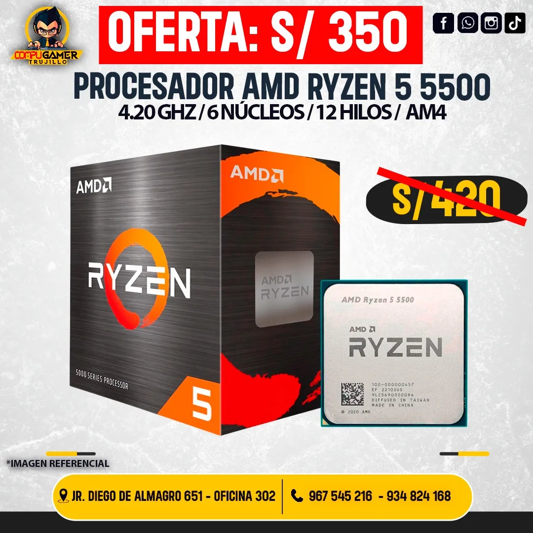 PROCESADOR AMD RYZEN 5 5500, AM4, 4.20GHZ, 6 NÚCLEOS, 12 HILOS 