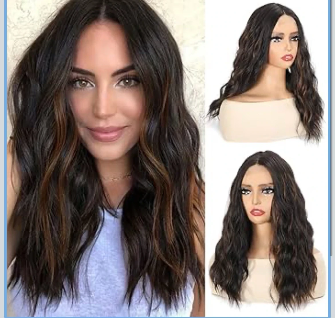 Peluca semi de 16 pulgadas con highlight miel frontal 13x1