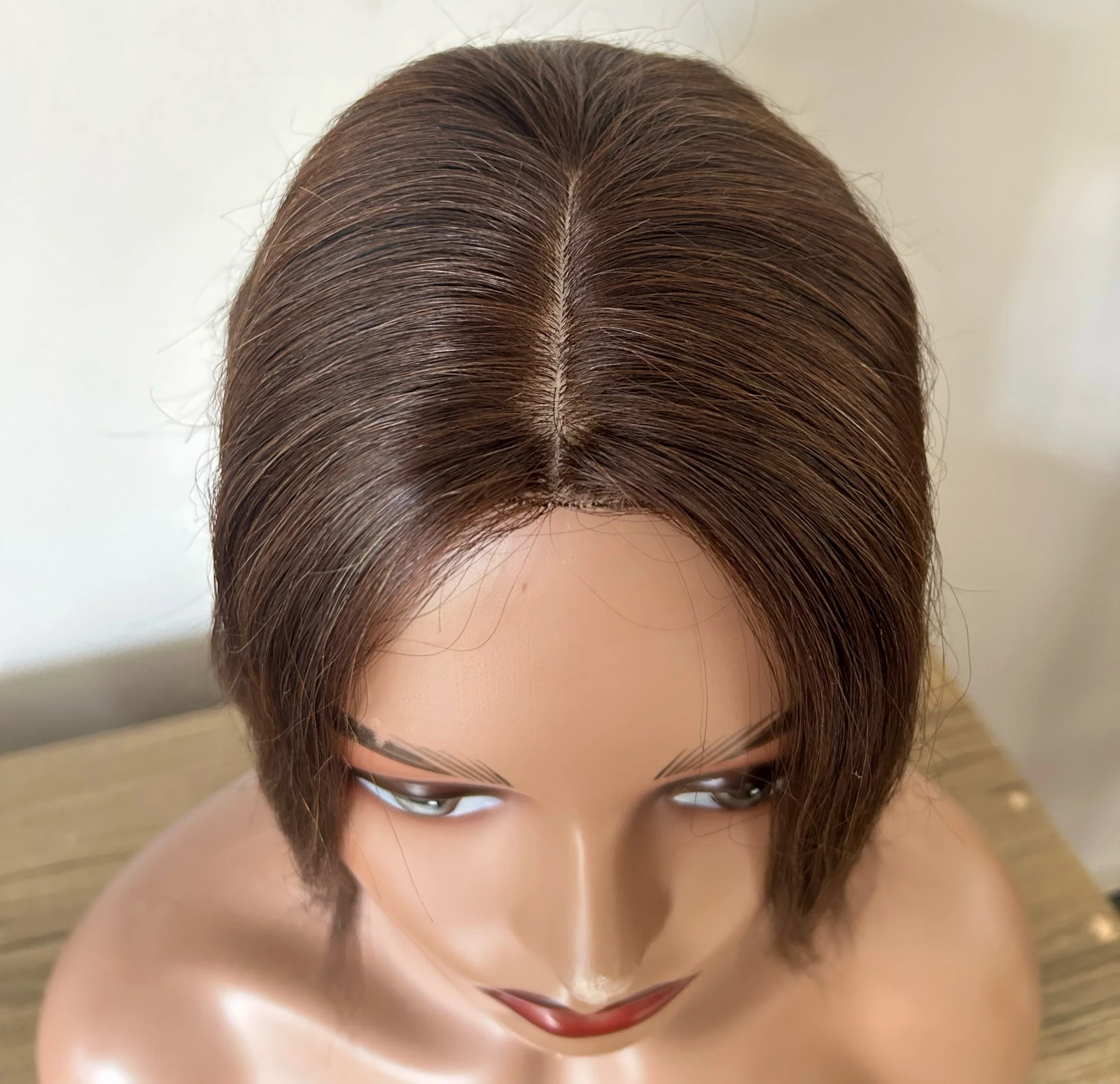 Toppers de cabello humano Remy real, densidad del 130%, 3.9 x 4.7 in, base de seda, sin flequillo, piezas de cabello lacio para cabello fino, 12 pulgadas, color marrón 5