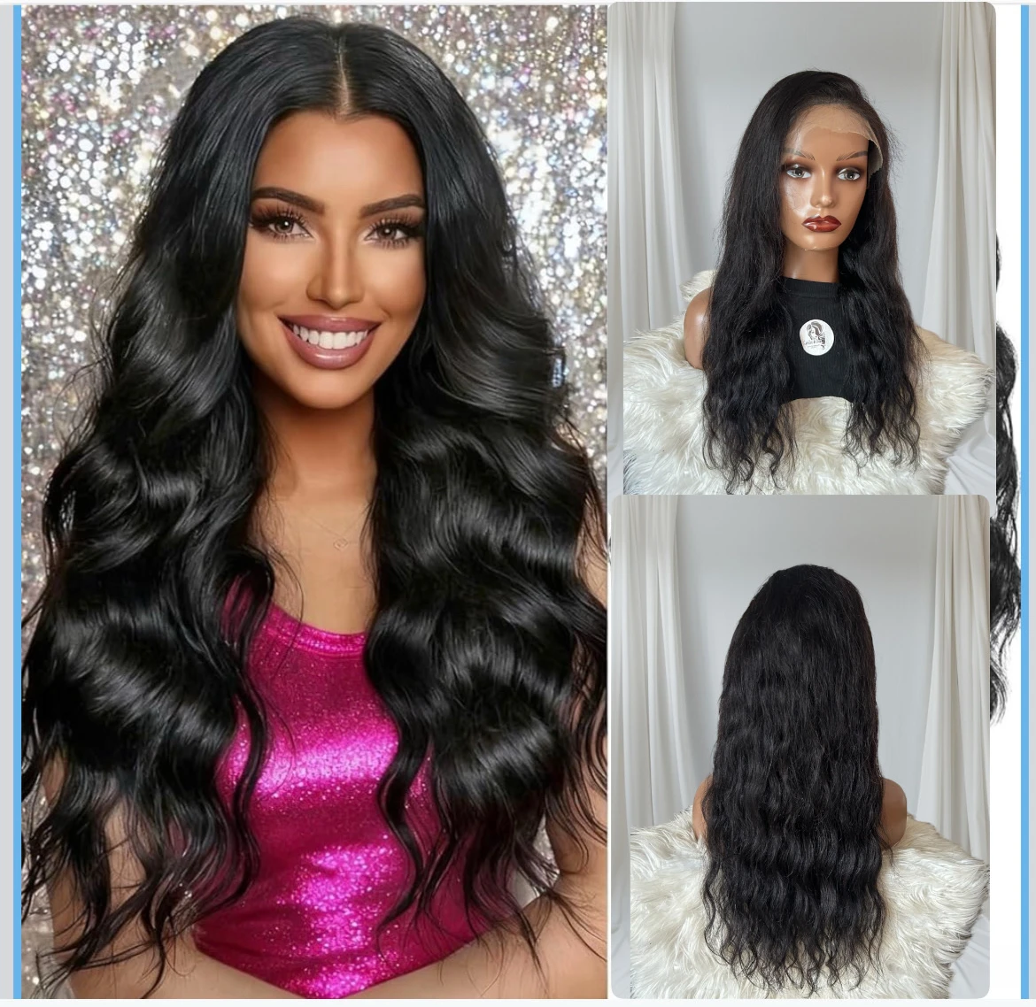 Peluca cabello humano, color natural de 26 pulgadas, frontal lace 13x4, 180% densidad 