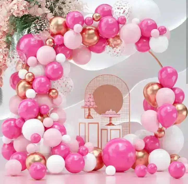 Set super guirnalda globos chrome/latex/confetti rosa gold fucsia