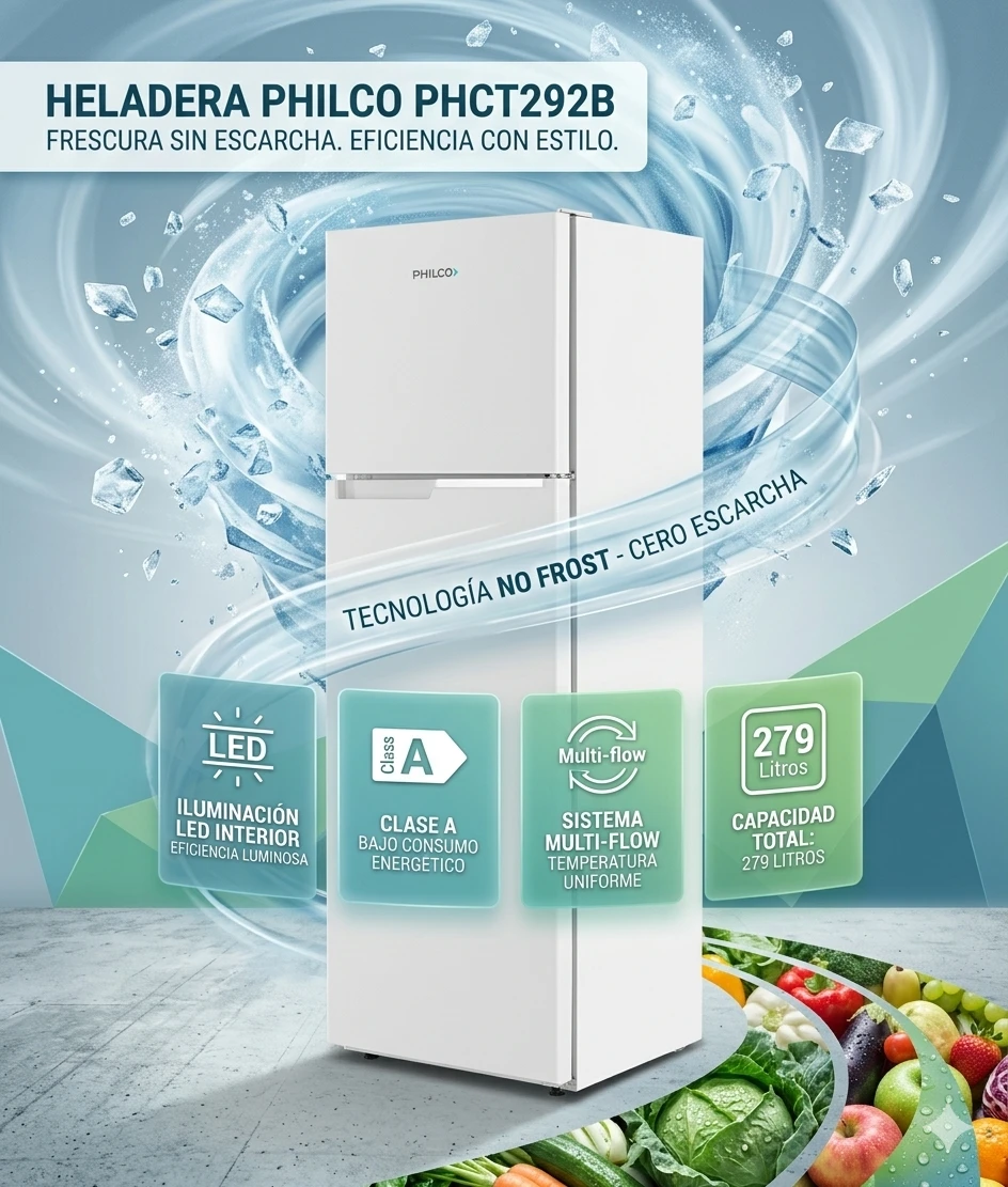 Heladera Top Mount Philco 273L Blanca Sistema Cycle Defrost
