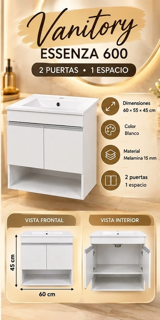VANITORY ESSENZA 600 FLOTANTE *CONSULTA DISPONIBILIDAD CON EL VENDEDOR*