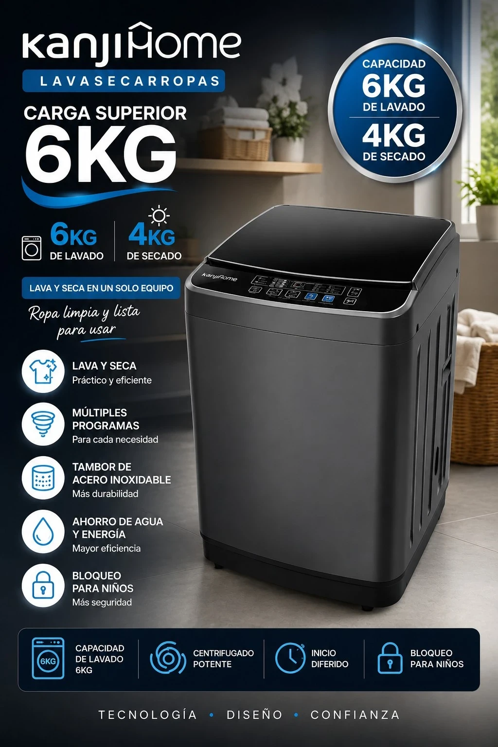 Lavasecarropas Kanjihome C/Superior 6KG