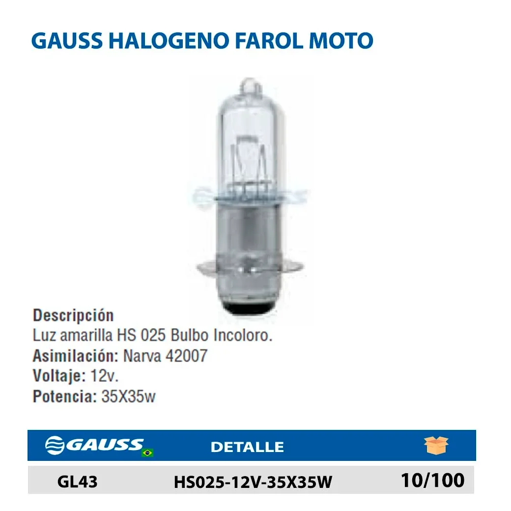 GAUSS HALOGENO FAROL MOTO HS025-12V-35X35W