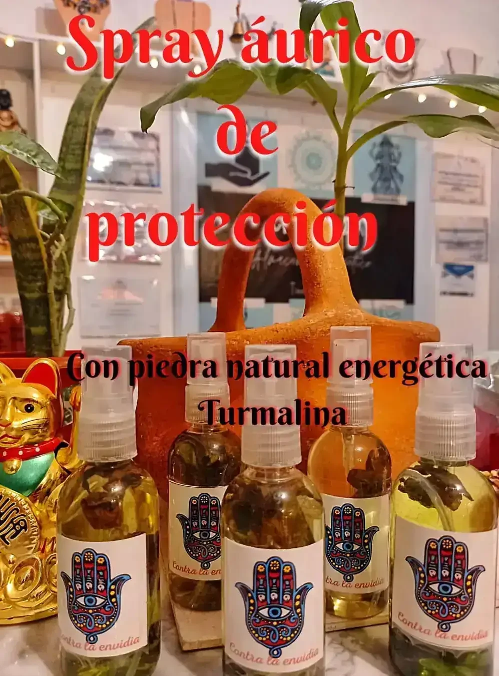 Spray ÁURICO DE PROTECCIÓN con gema natural energética turmalina 