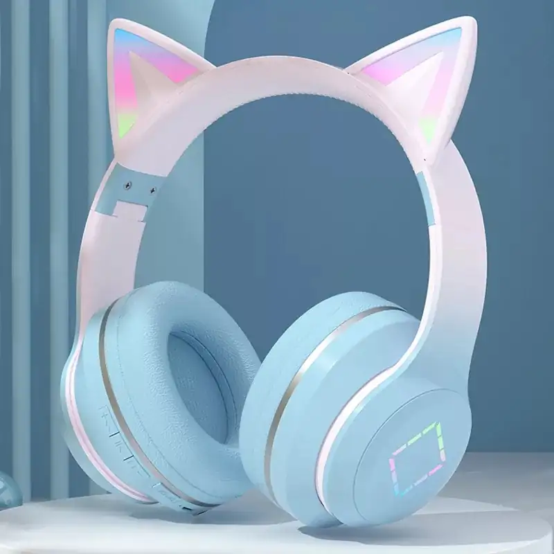 Fone de ouvido bluetooth sem fio, orelhas de gato 