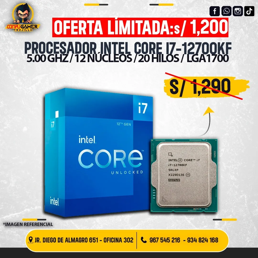PROCESADOR INTEL CORE I7-12700KF LGA1700, 5.00GHZ, 12 NÚCLEOS, 20 HILOS