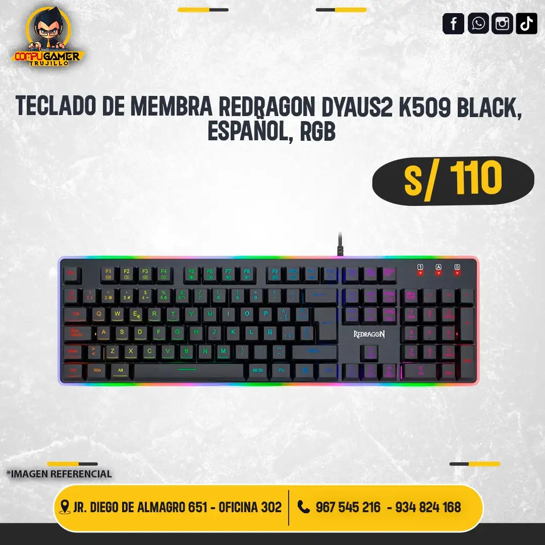 TECLADO DE MEMBRANA REDRAGON DUAUS2 K509 RGB BLACK