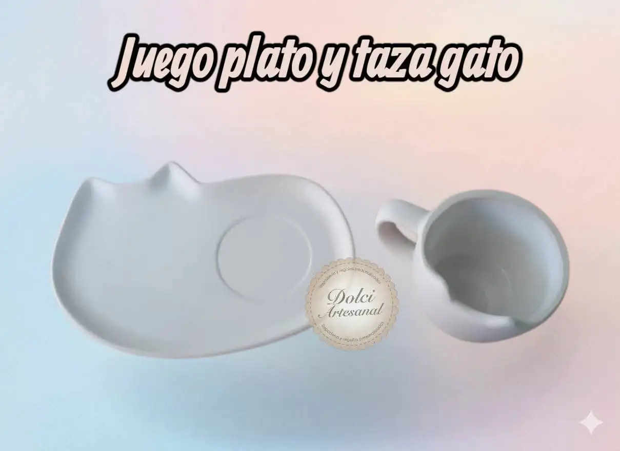 Juego de taza con plato gato  2