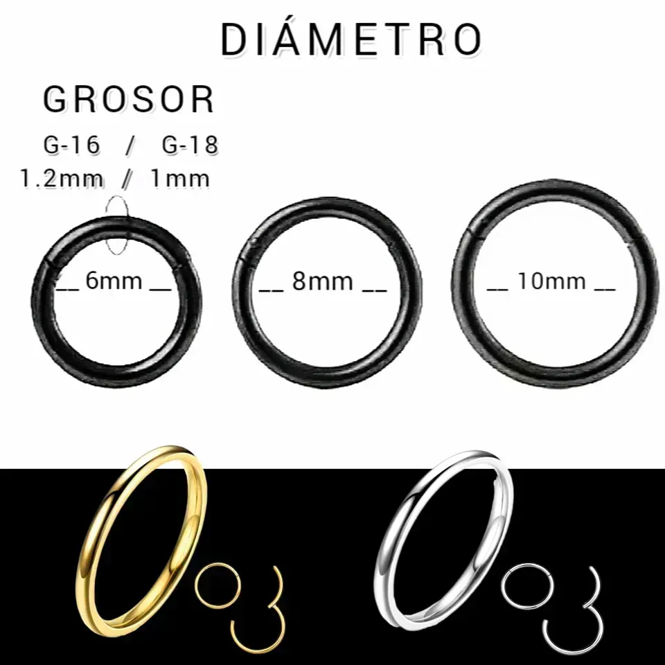 Piercing Aro, tipo clicker 1,2mm y 1mm - Titanium   4