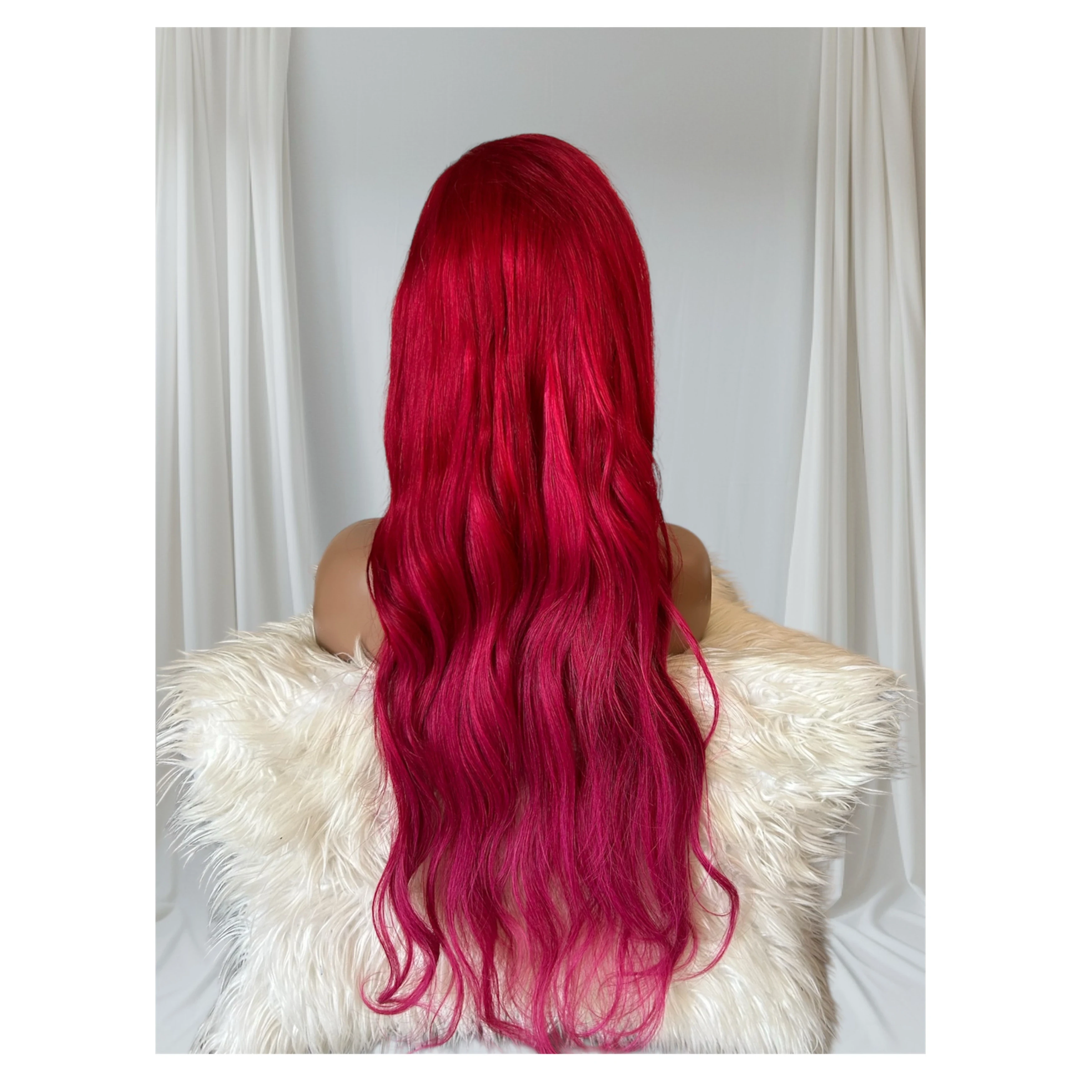 Peluca fantasia Roja con degradado fucsia de cabello humano, frontal lace 13x6, 28 pulgada  3