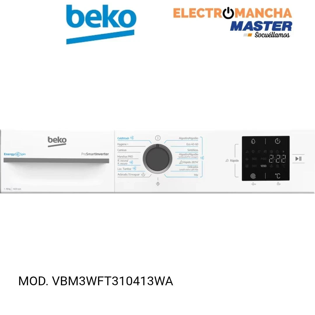 LAVADORA BEKO VBM3WFT310413WA 10 KILOS 1400 RPM. A  7