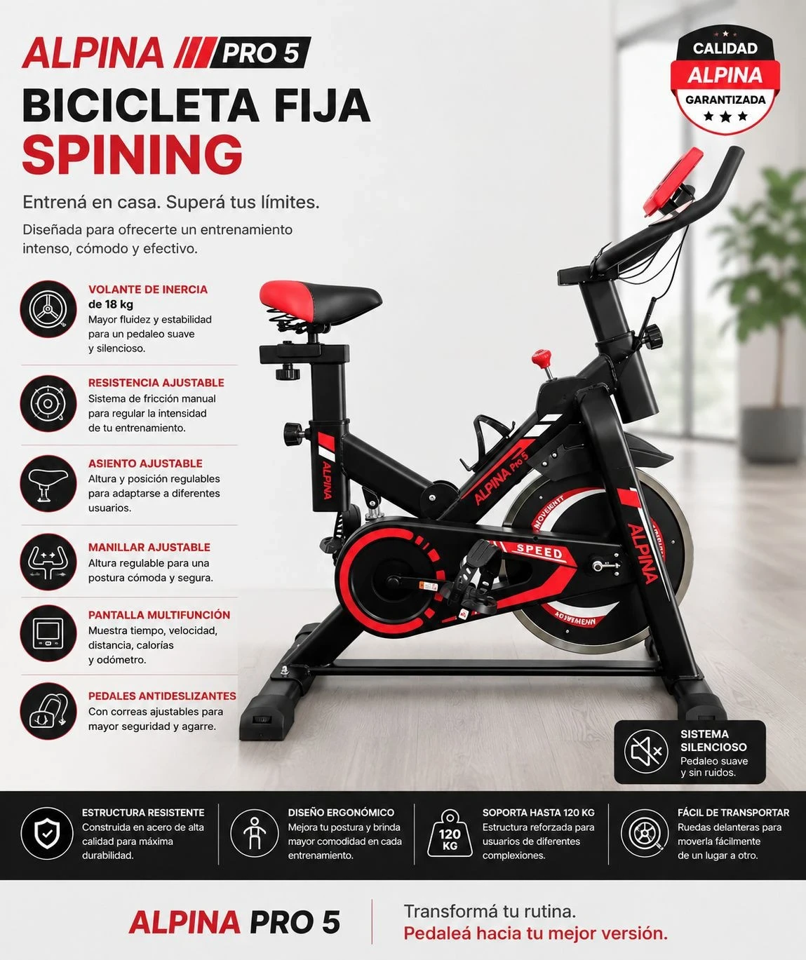 Bicicleta fija spining alpina pro 5*