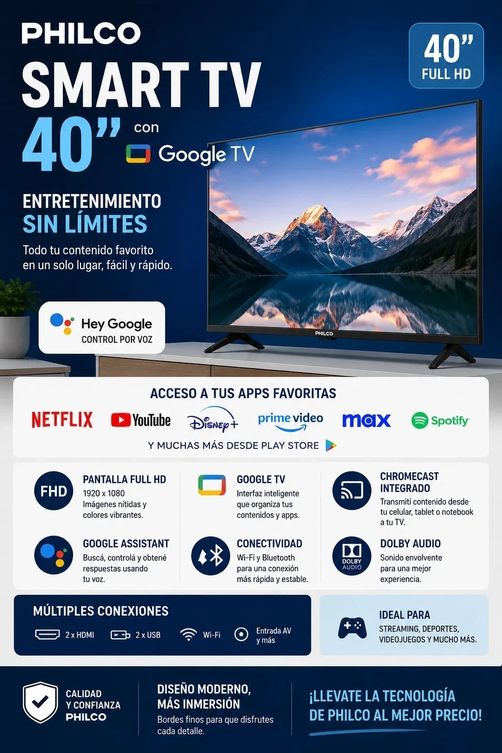 SMART TV PHILCO 40” C/GOOGLE TV