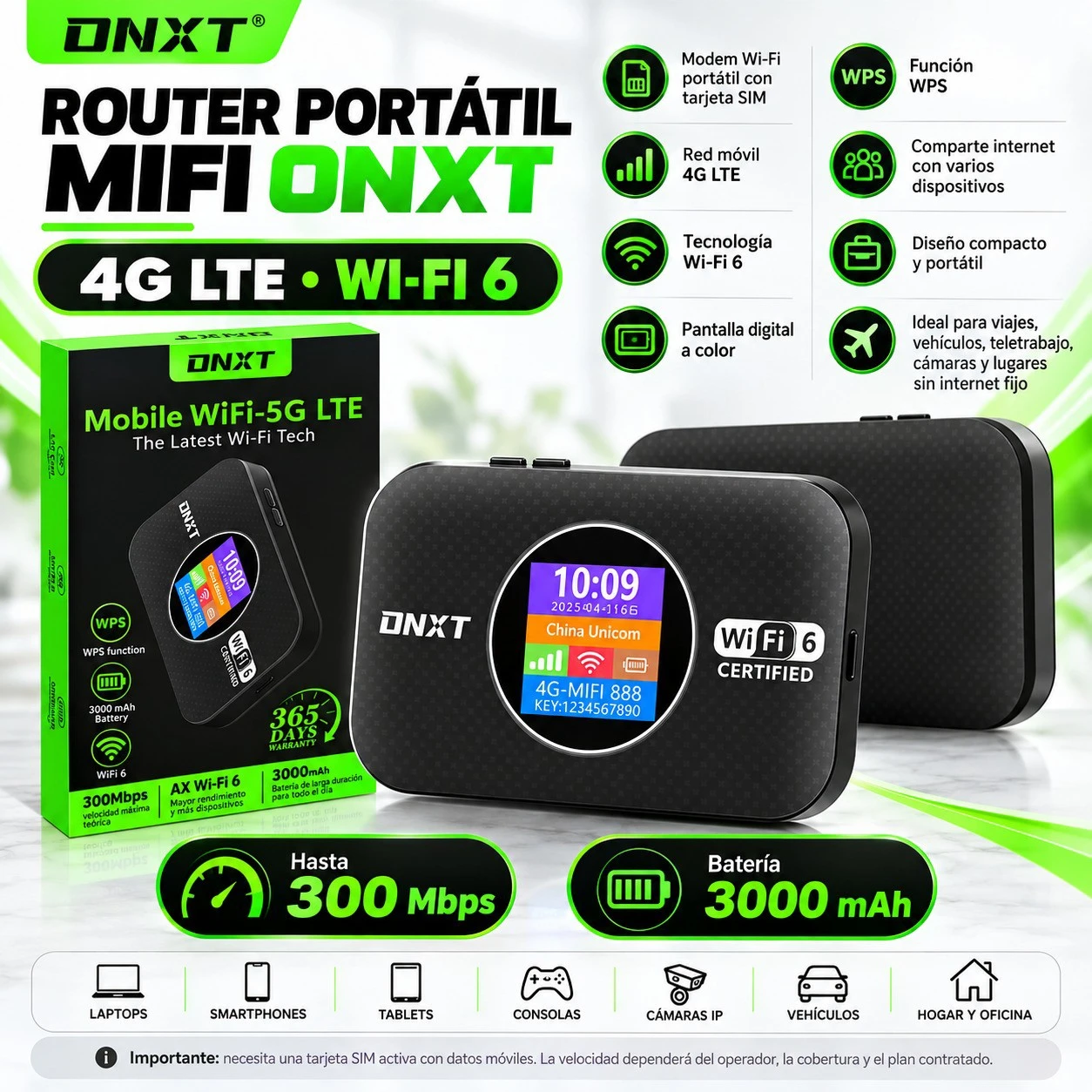 ROUTER PORTÁTIL MIFI ONXT 4G LTE WI-FI 6** ✨📶