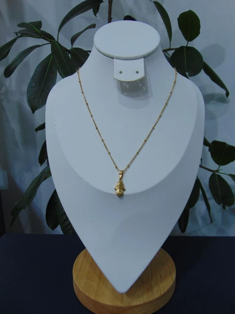 CADENA + DIJE ACERO DOR MANO HAMSSA LISA