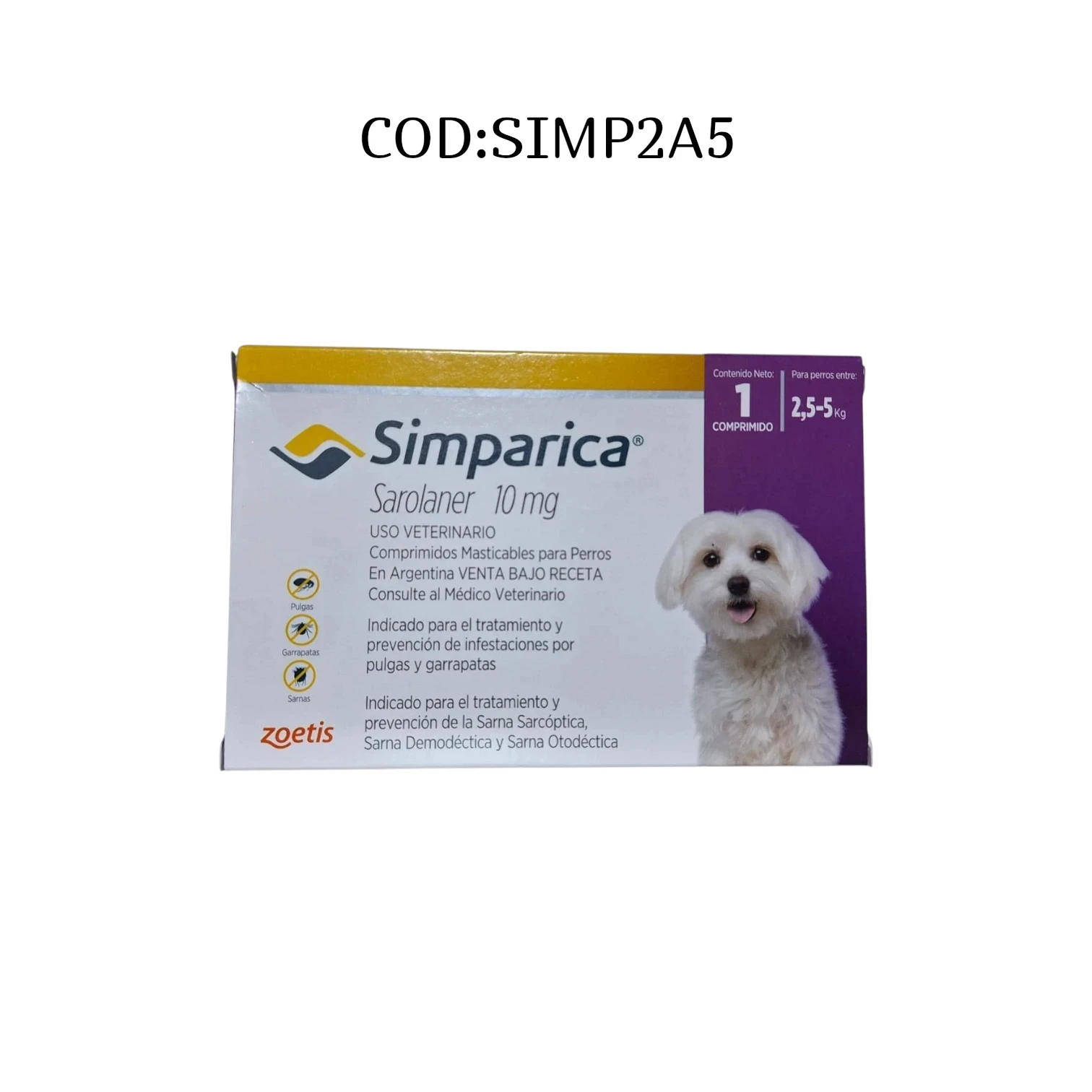 COMPRIMIDO SIMPARICA 2.5 a 5kg