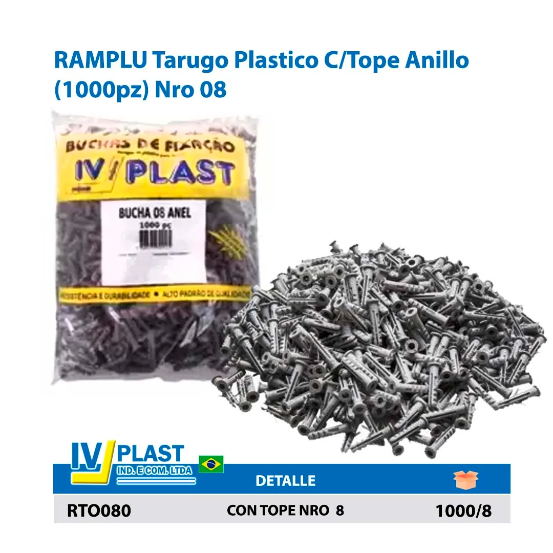 RAMPLU Tarugo Plastico C/Tope Anillo (1000pz) Nro 08 