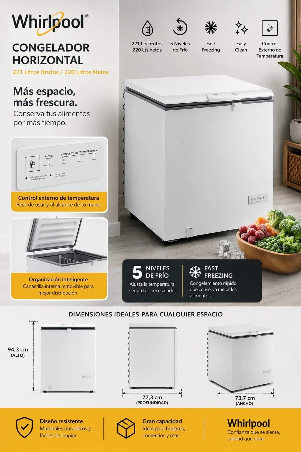 Freezer Whirpool 220Ltr